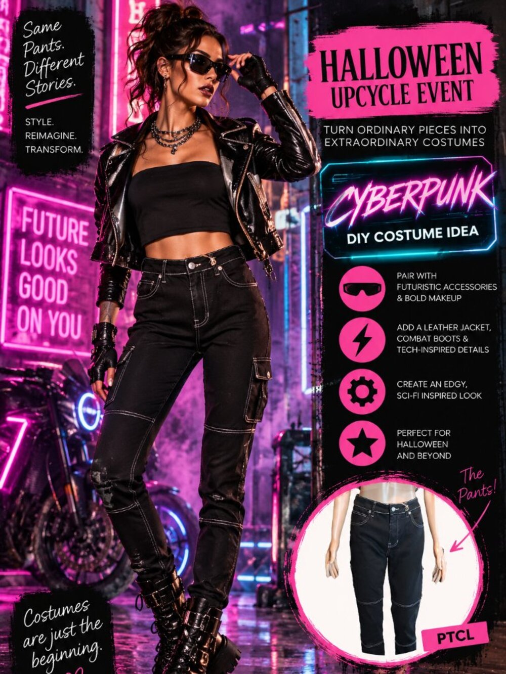 Halloween Upcycle Costume Base PTCL Black Cargo Skinny Jeans L 12 NWT